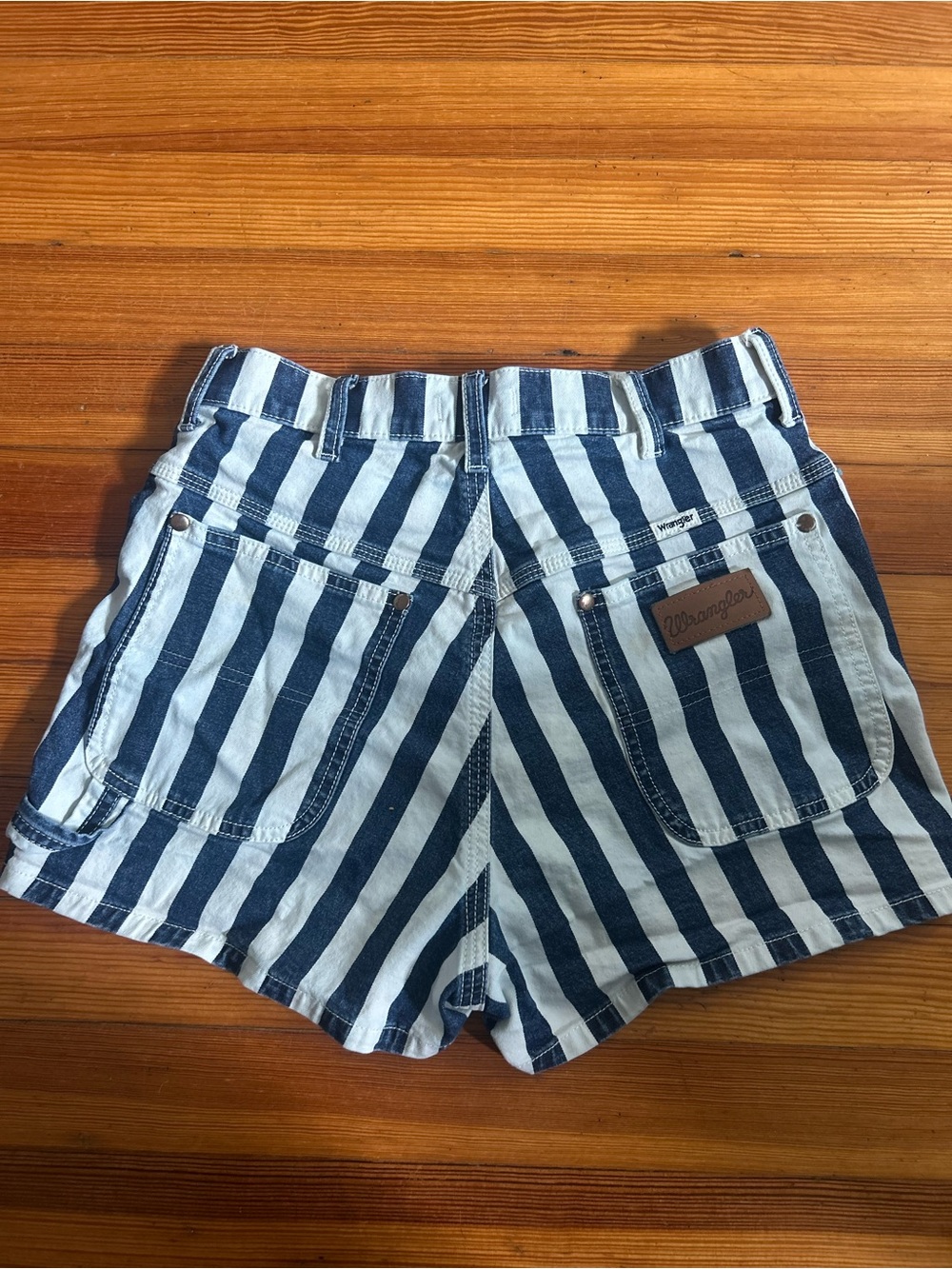 Wrangler Women's Navy & White Striped High-Rise Denim Shorts